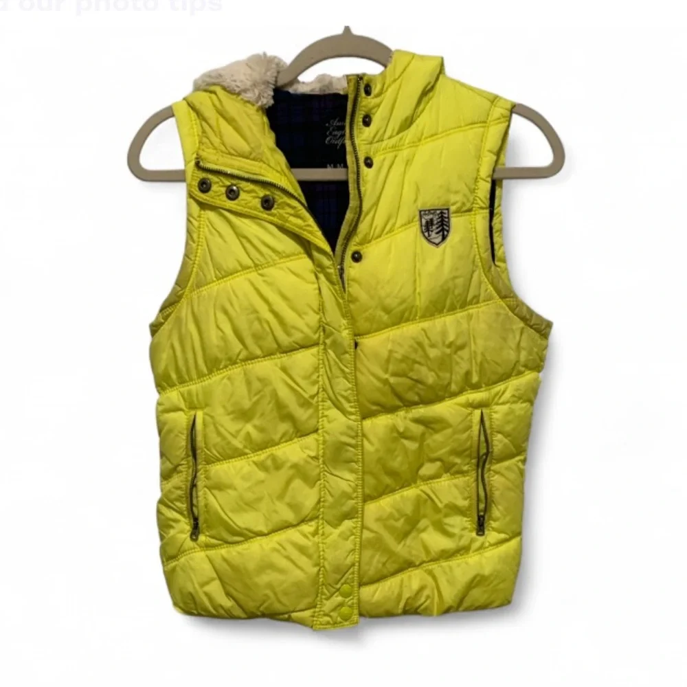 Y2K American Eagle Yellow Puffer Vest Size Medium